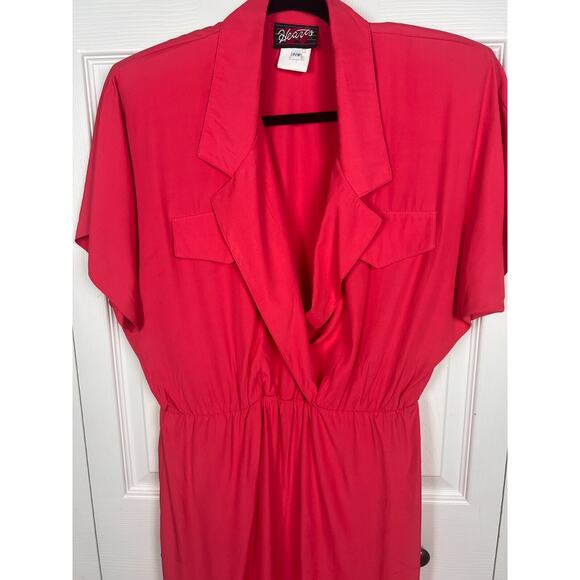 Vintage 80s Pink Secretary Career Office Shirt Dress Knee Length 10 Medium - Picture 6 of 8